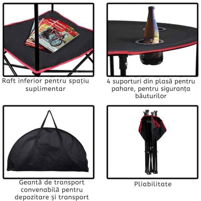 Masa pentru camping pliabila VarioShop®, pentru drumetii, picnic, gratar, portabila, capacitate portanta mare, anti-alunecare, 63 x 51 cm, material panza/aluminiu, Negru [3]