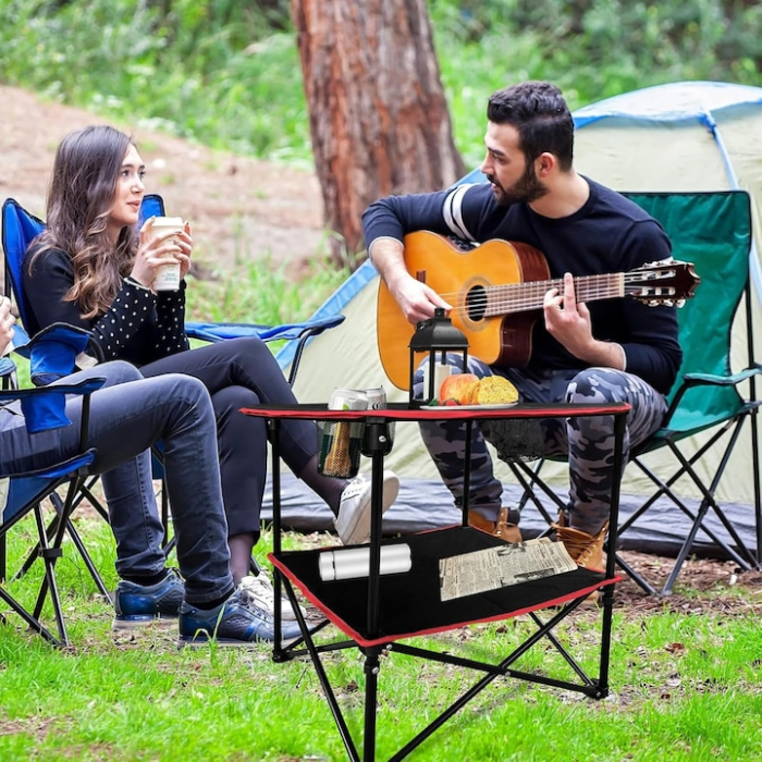 Masa pentru camping pliabila VarioShop®, pentru drumetii, picnic, gratar, portabila, capacitate portanta mare, anti-alunecare, 63 x 51 cm, material panza/aluminiu, Negru [9]