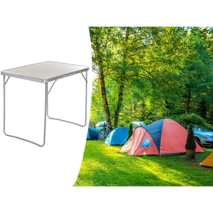 Masa pliabila camping VarioShop, aluminiu, usor de transportat, crem, 80x60x70cm [6]