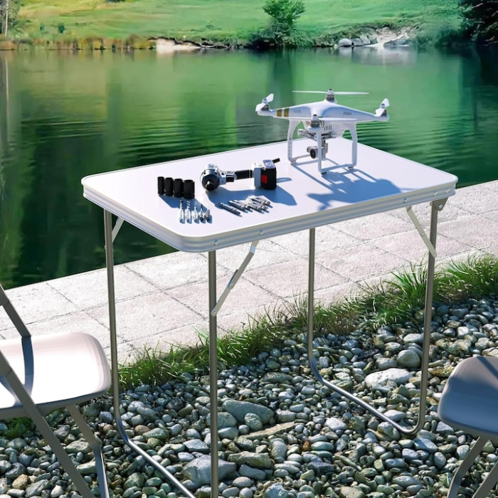 Masa pliabila camping VarioShop, aluminiu, usor de transportat, crem, 80x60x70cm [8]