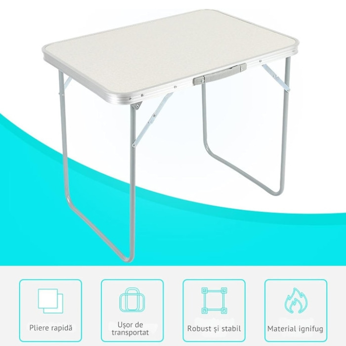 Masa pliabila camping VarioShop, aluminiu, usor de transportat, crem, 80x60x70cm [4]