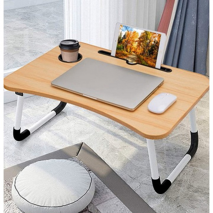 Masa Pliabila MultiFunctionala VarioShop®, Pentru Laptop sau Mic-Dejun la Pat, Suport pentru Tableta/Telefon/Pahar, Dimensiune 28 x 60 x 40cm, Bej [7]