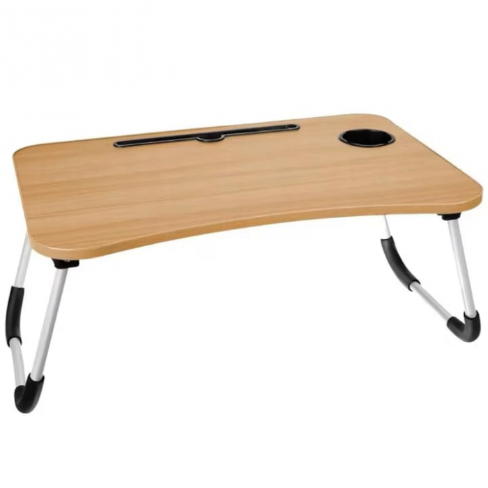 Masa Pliabila MultiFunctionala VarioShop®, Pentru Laptop sau Mic-Dejun la Pat, Suport pentru Tableta/Telefon/Pahar, Dimensiune 28 x 60 x 40cm, Bej [6]
