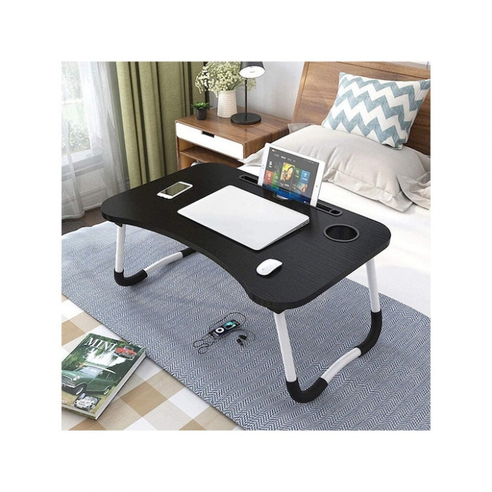 Masa Pliabila MultiFunctionala VarioShop®, Pentru Laptop sau Mic-Dejun la Pat, Suport pentru Tableta/Telefon/Pahar, Dimensiune 28 x 60 x 40cm, Negru [5]
