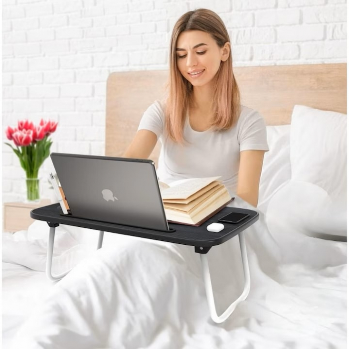 Masa Pliabila MultiFunctionala VarioShop®, Pentru Laptop sau Mic-Dejun la Pat, Suport pentru Tableta/Telefon/Pahar, Dimensiune 28 x 60 x 40cm, Negru [3]