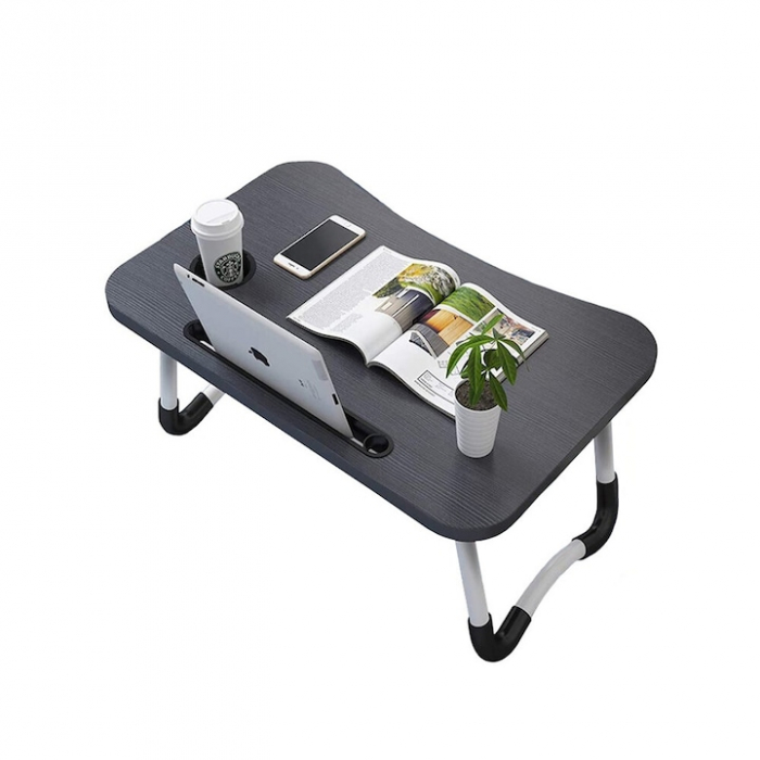Masa Pliabila MultiFunctionala VarioShop®, Pentru Laptop sau Mic-Dejun la Pat, Suport pentru Tableta/Telefon/Pahar, Dimensiune 28 x 60 x 40cm, Negru [13]
