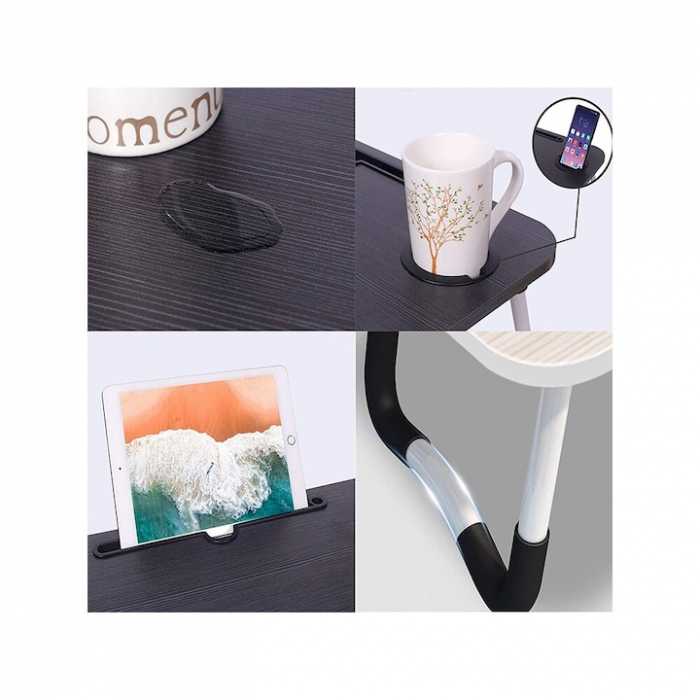 Masa Pliabila MultiFunctionala VarioShop®, Pentru Laptop sau Mic-Dejun la Pat, Suport pentru Tableta/Telefon/Pahar, Dimensiune 28 x 60 x 40cm, Negru [9]