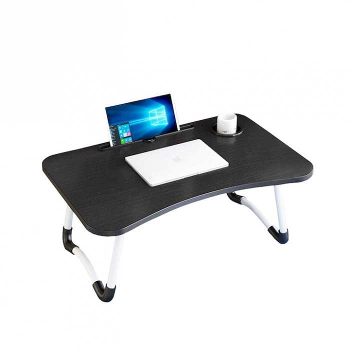 Masa Pliabila MultiFunctionala VarioShop®, Pentru Laptop sau Mic-Dejun la Pat, Suport pentru Tableta/Telefon/Pahar, Dimensiune 28 x 60 x 40cm, Negru [10]