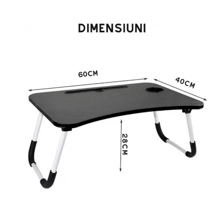 Masa Pliabila MultiFunctionala VarioShop®, Pentru Laptop sau Mic-Dejun la Pat, Suport pentru Tableta/Telefon/Pahar, Dimensiune 28 x 60 x 40cm, Negru [2]