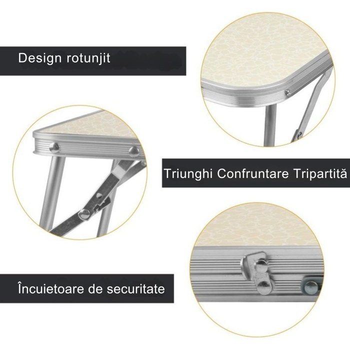 Masa Pliabila Multifunctionala VarioShop, Usor de Transportat, cu Incuietoare de Siguranta, Pentru Camping, Birou, Pescuit, Stabila, Picioare Antiderapante, 61.5 x 26.5 x 40 cm, Crem [9]