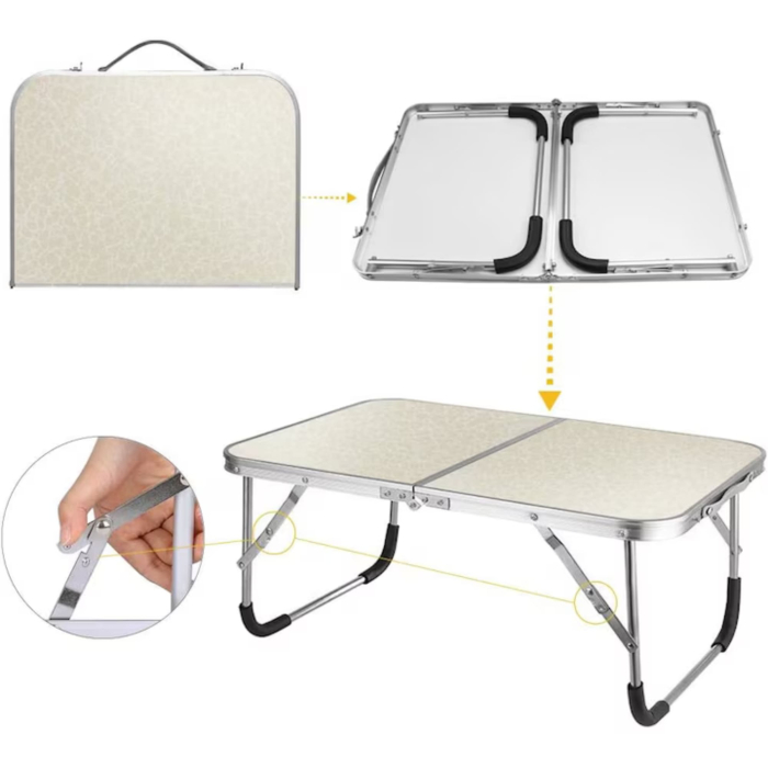 Masa Pliabila Multifunctionala VarioShop, Usor de Transportat, cu Incuietoare de Siguranta, Pentru Camping, Birou, Pescuit, Stabila, Picioare Antiderapante, 61.5 x 26.5 x 40 cm, Crem [2]