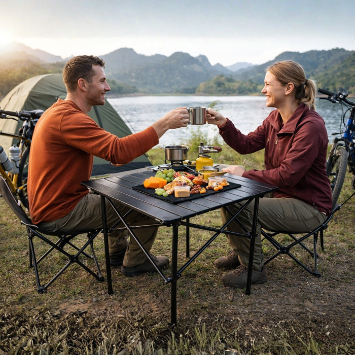 Masa pliabila neagra Varioshop, pentru balcon, terasa si camping, ideala pentru pescuit [5]