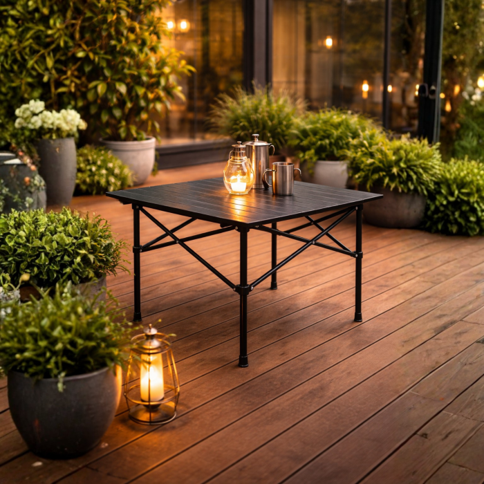 Masa pliabila neagra Varioshop, pentru balcon, terasa si camping, ideala pentru pescuit [4]