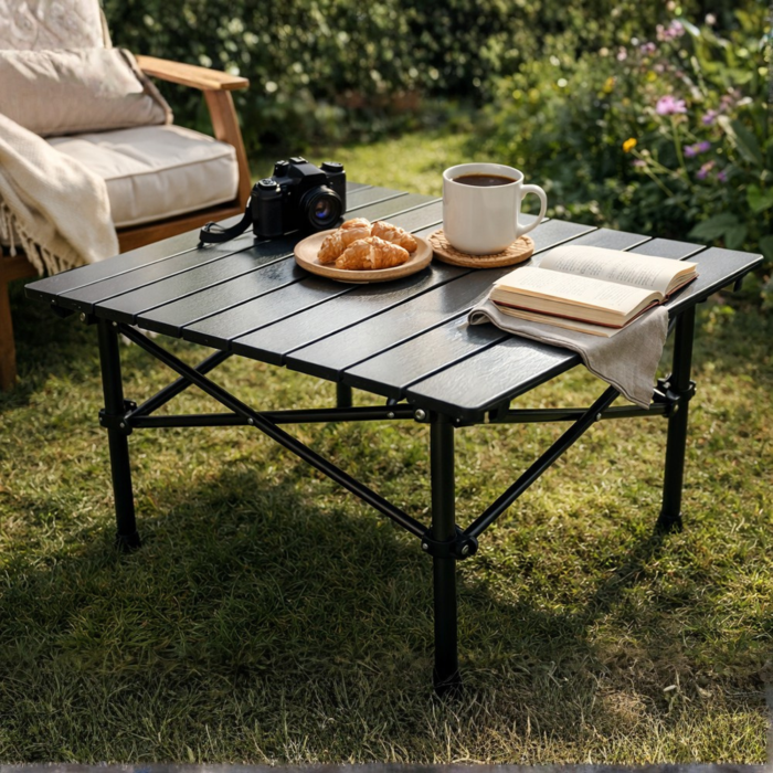 Masa pliabila neagra Varioshop, pentru balcon, terasa si camping, ideala pentru pescuit [2]