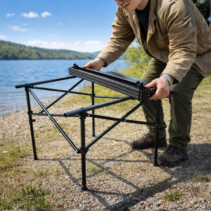 Masa pliabila neagra Varioshop, pentru balcon, terasa si camping, ideala pentru pescuit [6]