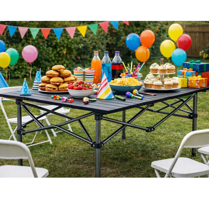 Masa turistica pliabila, cu cadru din aluminiu si geanta de transport Varioshop, impermeabila, pentru camping, gradina si calatorii, cu picioare antiderapante , 118x55x50 cm, neagra [4]