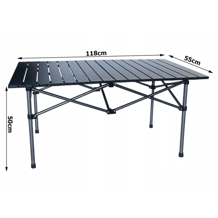 Masa turistica pliabila, cu cadru din aluminiu si geanta de transport Varioshop, impermeabila, pentru camping, gradina si calatorii, cu picioare antiderapante , 118x55x50 cm, neagra [9]