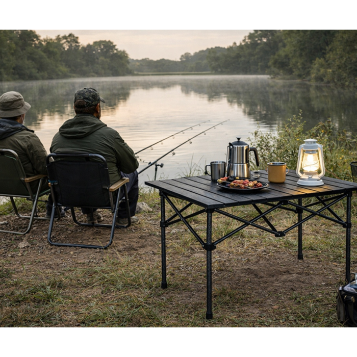 Masa turistica pliabila, cu cadru din aluminiu si geanta de transport Varioshop, impermeabila, pentru camping, gradina si calatorii, cu picioare antiderapante , 118x55x50 cm, neagra [6]