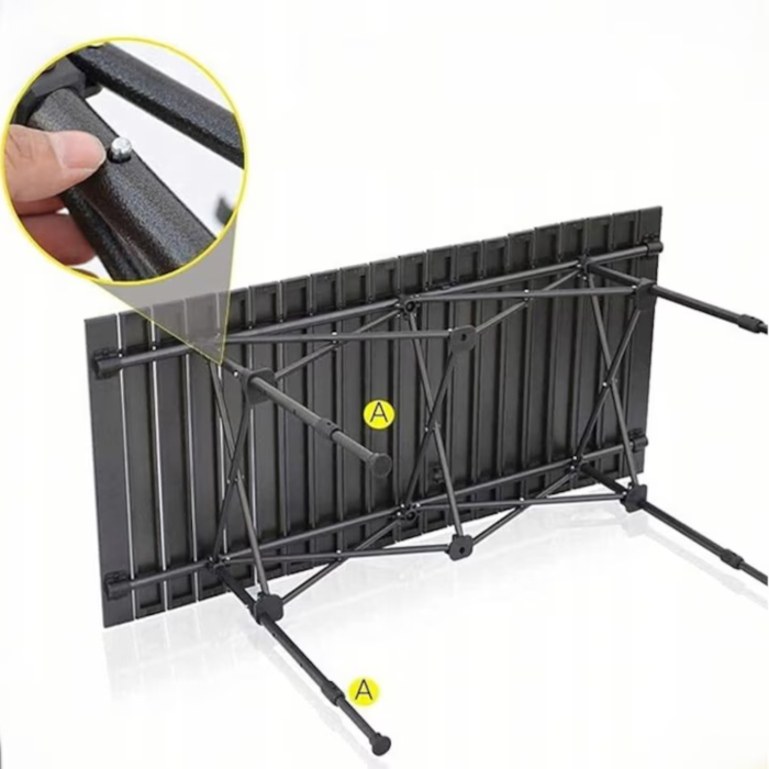 Masa turistica pliabila, cu cadru din aluminiu si geanta de transport Varioshop, impermeabila, pentru camping, gradina si calatorii, cu picioare antiderapante , 118x55x50 cm, neagra [7]