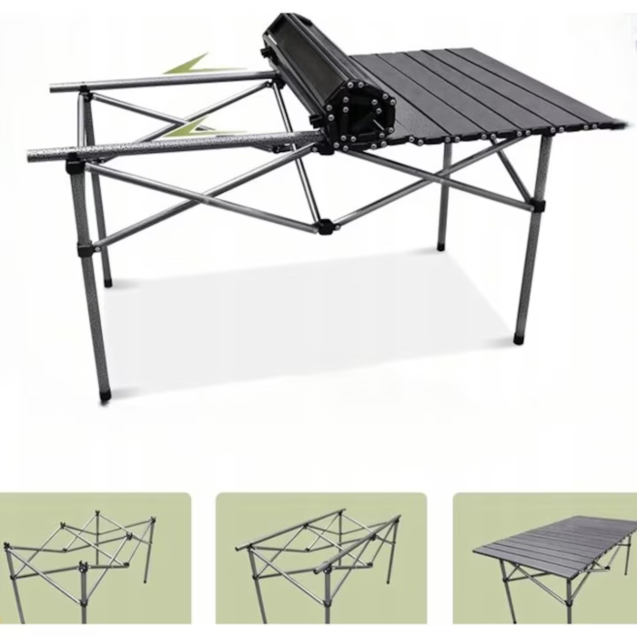 Masa turistica pliabila, cu cadru din aluminiu si geanta de transport Varioshop, impermeabila, pentru camping, gradina si calatorii, cu picioare antiderapante , 95 x 55 x 50 cm, neagra [10]