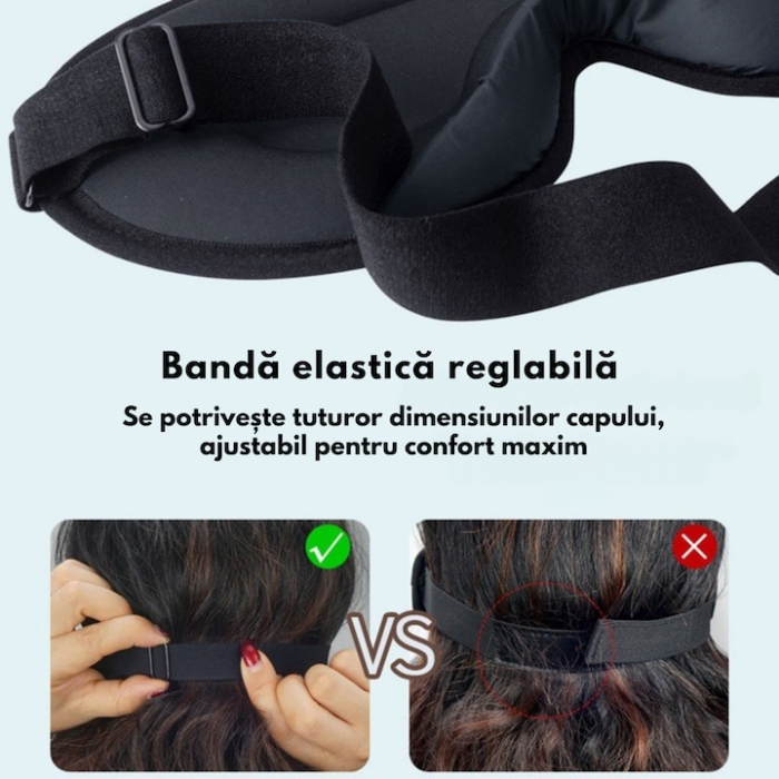 Masca de somn 3D VarioShop®, cu spuma de memorie, confort maxim, blocare totala a luminii, reglabila si lavabila, Negru [2]