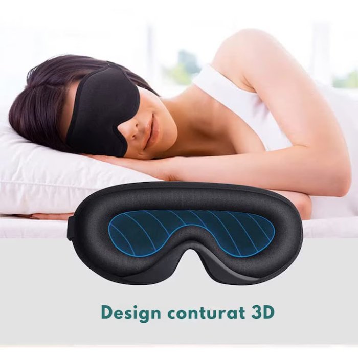 Masca de somn 3D VarioShop®, cu spuma de memorie, confort maxim, blocare totala a luminii, reglabila si lavabila, Negru [7]