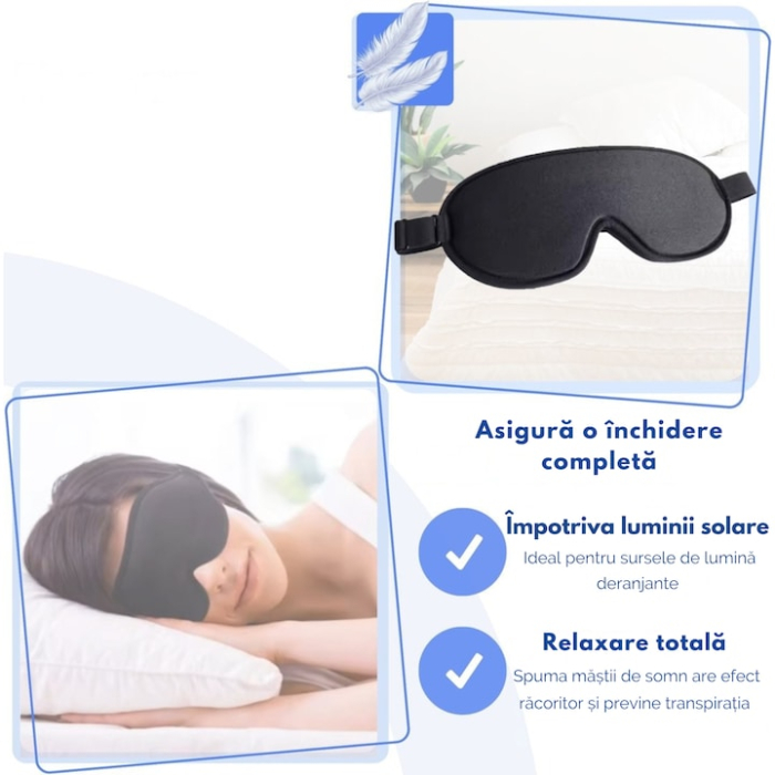Masca de somn 3D VarioShop®, cu spuma de memorie, confort maxim, blocare totala a luminii, reglabila si lavabila, Negru [4]
