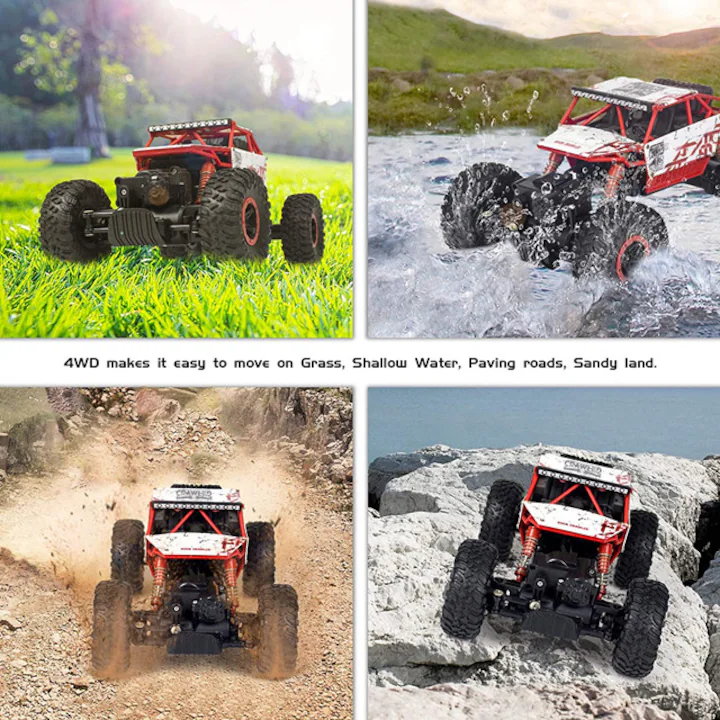 Masina cu telecomanda Rock Crawler Monster Truck, cu acumulator, suspensii 4x4, Off Road, Scara 1:18, 2.4GHz, Rosie [5]