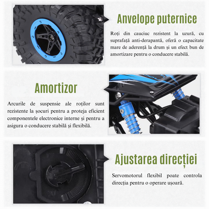 Masina cu Telecomanda VarioShop® pentru Aventuri Off-Road 4x4, Controlata de la Distanta, Rezistenta la Apa si Impact, cu Design Modern, Albastra, Lungime de 27 cm, Ideala pentru copii [10]