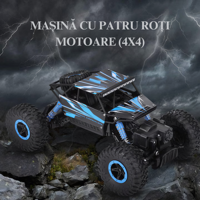 Masina cu Telecomanda VarioShop® pentru Aventuri Off-Road 4x4, Controlata de la Distanta, Rezistenta la Apa si Impact, cu Design Modern, Albastra, Lungime de 27 cm, Ideala pentru copii [23]