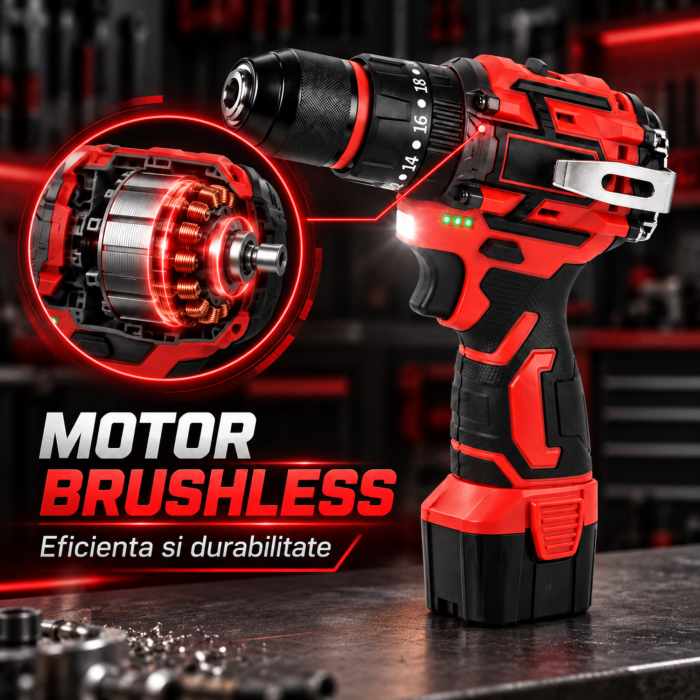 Masina de gaurit si insurubat VarioShop®, bormasina brushless cu percutie, 2 acumulatori 16,8V, cuplu 50Nm, geanta de transport, rosu/negru [9]