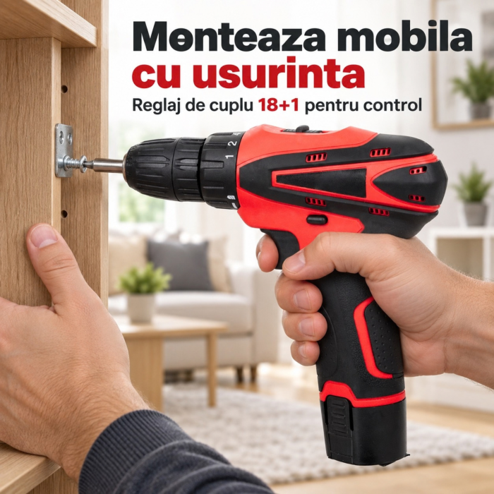 Masina de gaurit si insurubat VarioShop®, brushless, 12V, 28 Nm, 2 acumulatori Li-Ion 2Ah, 2 viteze, 18+1 trepte, mandrina 10 mm, 24 accesorii si valiza [3]
