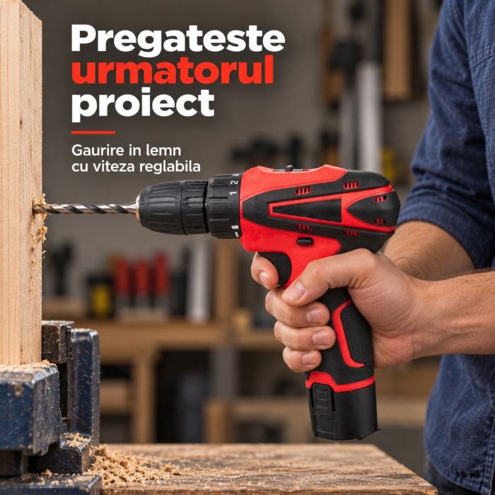 Masina de gaurit si insurubat VarioShop®, brushless, 12V, 28 Nm, 2 acumulatori Li-Ion 2Ah, 2 viteze, 18+1 trepte, mandrina 10 mm, 24 accesorii si valiza [6]