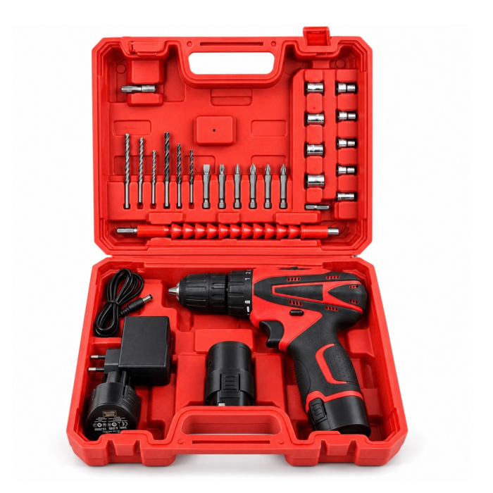 Masina de gaurit si insurubat VarioShop®, brushless, 12V, 28 Nm, 2 acumulatori Li-Ion 2Ah, 2 viteze, 18+1 trepte, mandrina 10 mm, 24 accesorii si valiza [13]