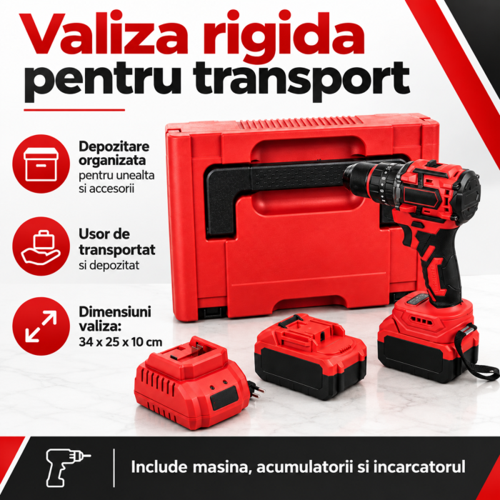 Masina de gaurit si insurubat VarioShop®, brushless, 21V, 50 Nm, 2 acumulatori Li-Ion 3Ah, 2 viteze, mandrina 10 mm, incarcator si valiza [7]