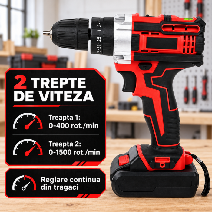 Masina de gaurit si insurubat VarioShop®, cu percutie, 2 baterii Li-Ion 21V, burghie, biti, unelte manuale si geanta de transport, rosu/negru [9]