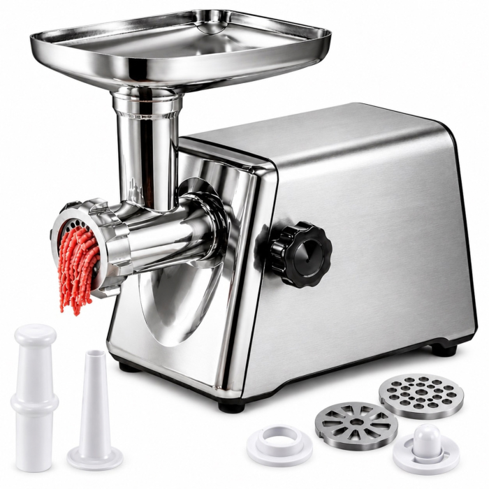 Masina de tocat carne VarioShop®, 800W, functie Reverse, 3 site 3/5/7 mm, accesoriu pentru carnati, protectie la suprasarcina, inox/plastic [7]