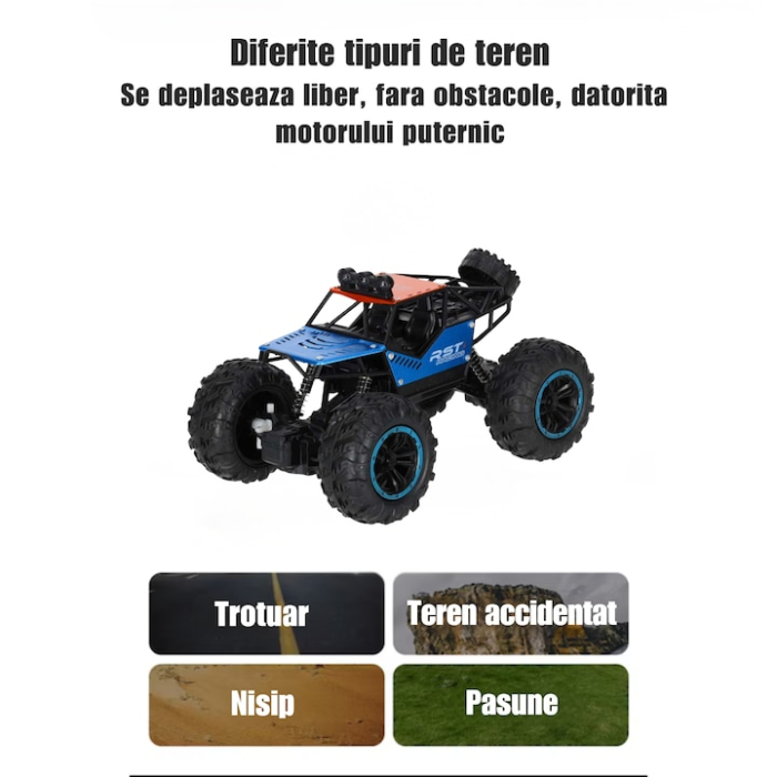 Masina RC Off-Road Climbing Rover VarioShop®, 2.4GHz, roti mari antiderapante, amortizoare, lumini LED albastre, baterie reincarcabila, model RTR, 30 min autonomie, vehicul teren accidentat [11]