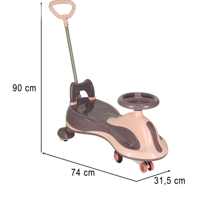 Masinuta gravitationala VarioShop® pentru copii, cu roti LED luminoase, functie muzicala, maner parental, centura siguranta, roti silentioase, interior si exterior, 3-6 ani, roz mov [2]