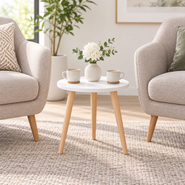 Masuta rotunda VarioShop®, pentru cafea si decor, compacta, cu picioare din lemn natural, 40 x 40 x 40 cm [2]
