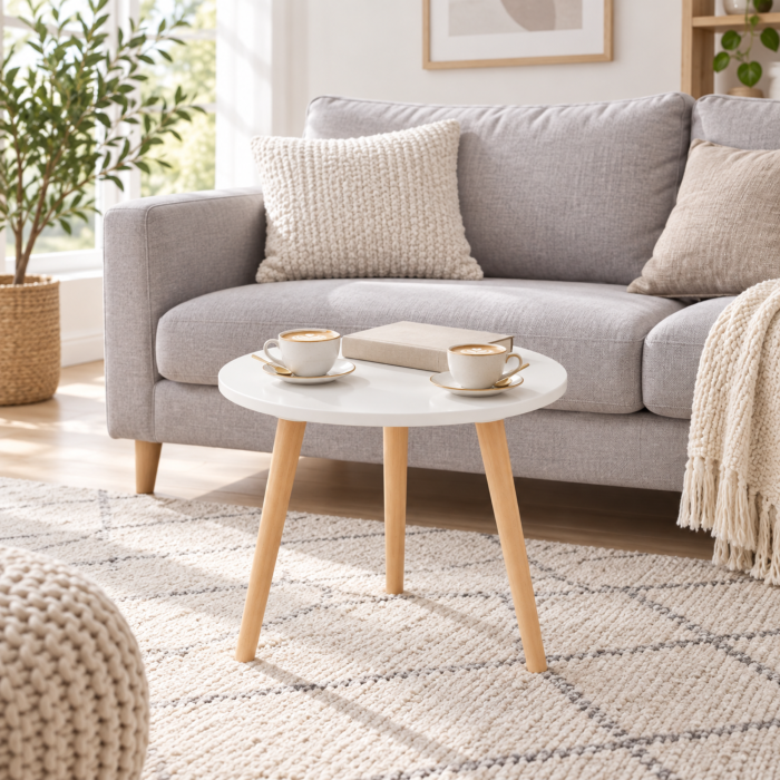 Masuta rotunda VarioShop®, pentru cafea si decor, compacta, cu picioare din lemn natural, 40 x 40 x 40 cm [7]