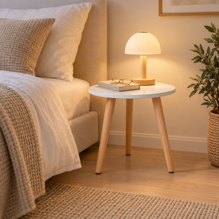 Masuta rotunda VarioShop®, pentru cafea si decor, compacta, cu picioare din lemn natural, 40 x 40 x 40 cm [5]