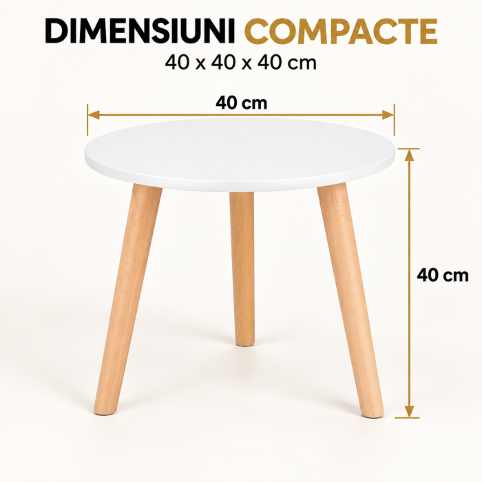 Masuta rotunda VarioShop®, pentru cafea si decor, compacta, cu picioare din lemn natural, 40 x 40 x 40 cm [4]