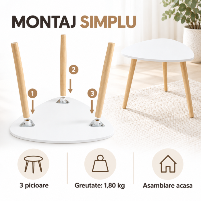 Masuta triunghiulara VarioShop®, pentru cafea si decor, compacta, cu picioare din lemn natural, 40 x 40 x 40 cm [6]