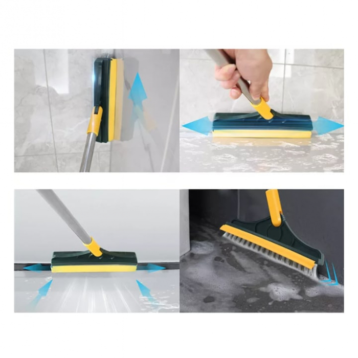 Matura/Perie multifunctionala cu peri duri din nailon VarioShop®, Pentru podele, gresie, faianta, marmura, sticla, colturi de baie, Echipata cu racleta pentru geam sau podele, Varf reglabil 120 grade [15]