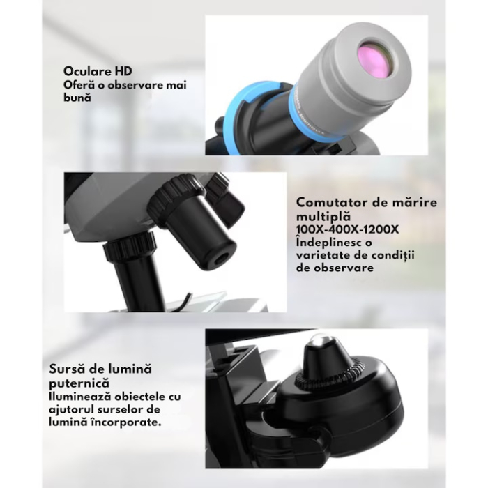 Microscop stiintific pentru copii VarioShop®, iluminare LED, cap rotativ, trei tipuri de marire, inaltime reglabila, lampa pentru iluminat, set complet cu accesorii [4]