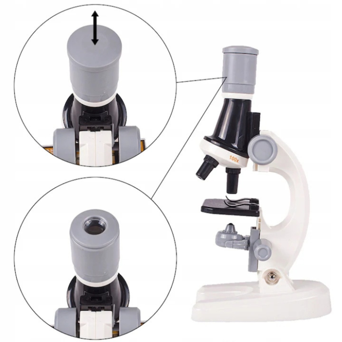 Microscop stiintific pentru copii VarioShop®, iluminare LED, cap rotativ, trei tipuri de marire, inaltime reglabila, lampa pentru iluminat, set complet cu accesorii [12]