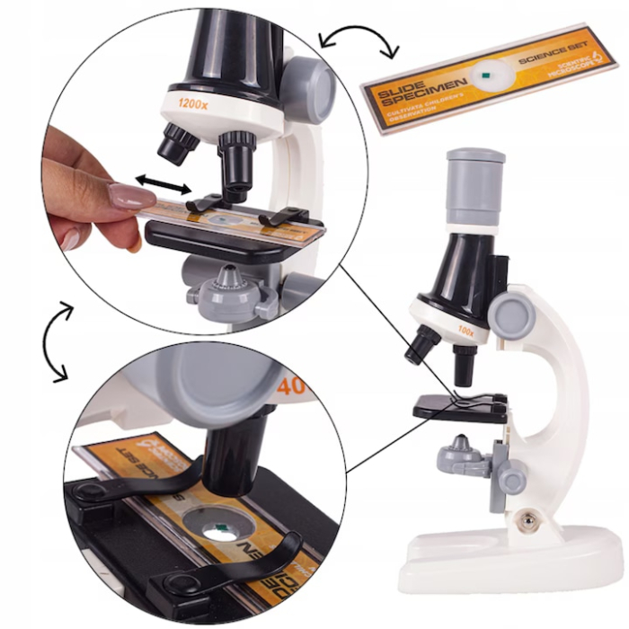 Microscop stiintific pentru copii VarioShop®, iluminare LED, cap rotativ, trei tipuri de marire, inaltime reglabila, lampa pentru iluminat, set complet cu accesorii [8]