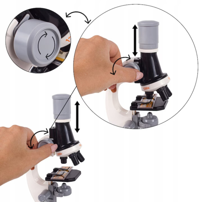 Microscop stiintific pentru copii VarioShop®, iluminare LED, cap rotativ, trei tipuri de marire, inaltime reglabila, lampa pentru iluminat, set complet cu accesorii [11]