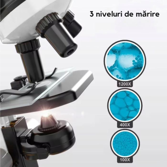 Microscop stiintific pentru copii VarioShop®, iluminare LED, cap rotativ, trei tipuri de marire, inaltime reglabila, lampa pentru iluminat, set complet cu accesorii [2]
